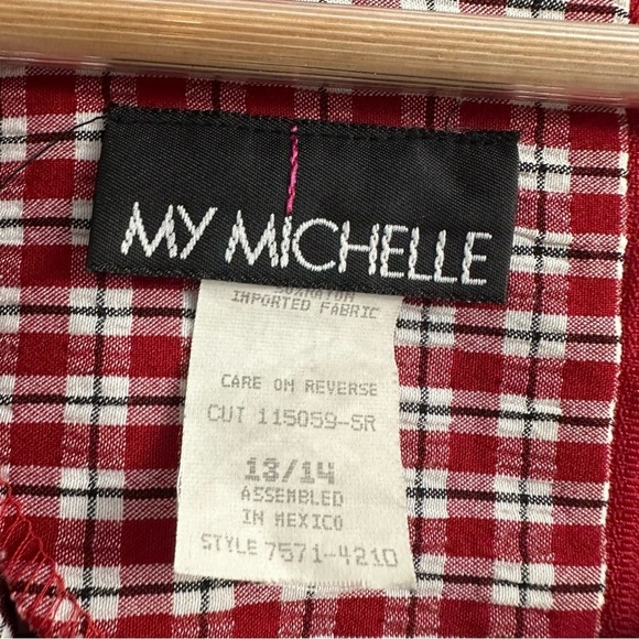 Vintage Midi Dress Lace Up Gingham Red Modest Casual Fall 90s Size Medium - Picture 6 of 8